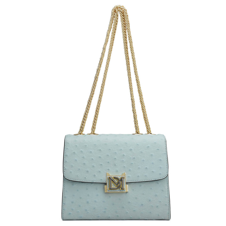 Small Ostrich Leather Shoulder Bag - Ice Blue