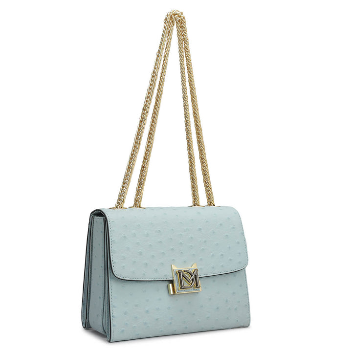 Small Ostrich Leather Shoulder Bag - Ice Blue