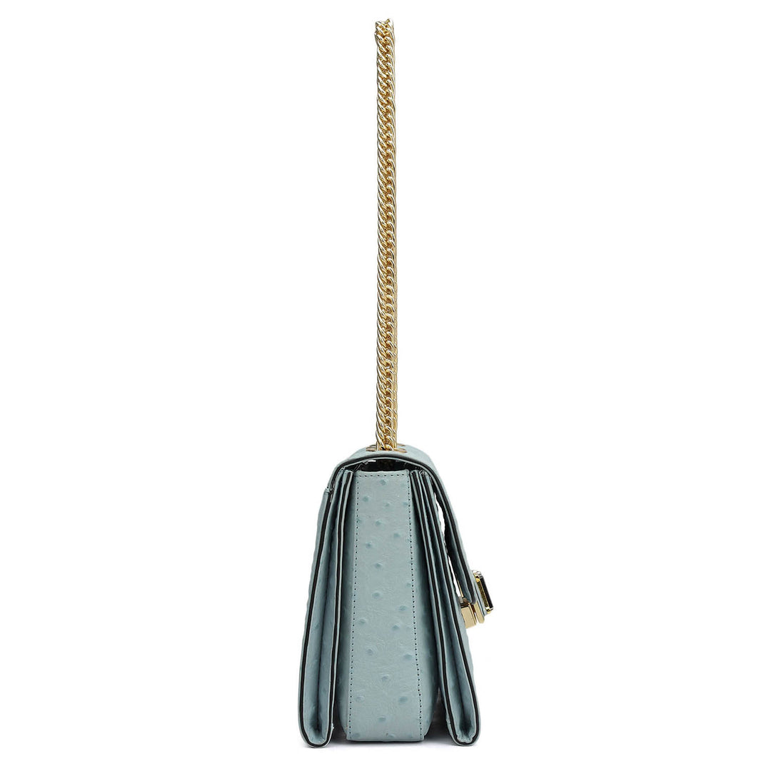 Small Ostrich Leather Shoulder Bag - Ice Blue