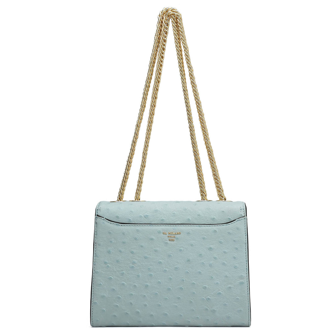 Small Ostrich Leather Shoulder Bag - Ice Blue