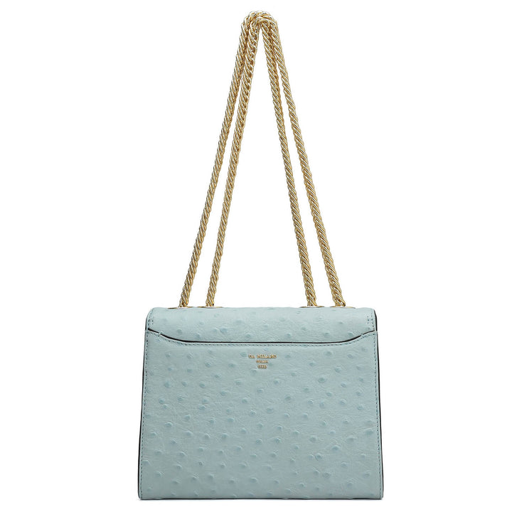 Small Ostrich Leather Shoulder Bag - Ice Blue