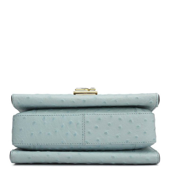 Small Ostrich Leather Shoulder Bag - Ice Blue
