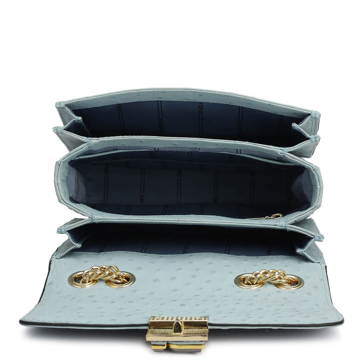 Small Ostrich Leather Shoulder Bag - Ice Blue