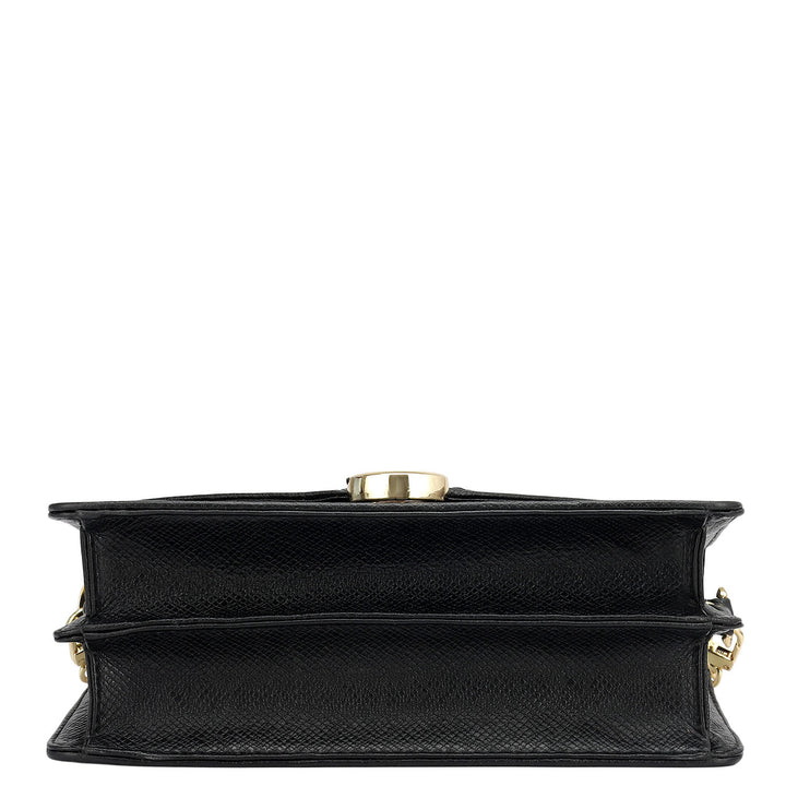 Small Croco Leather Shoulder Bag - Black
