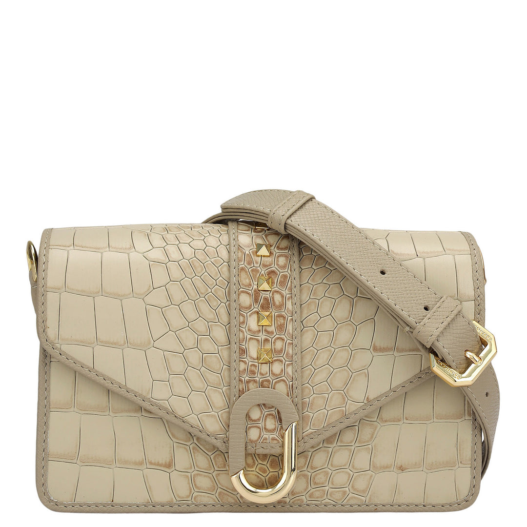 Small Croco Leather Shoulder Bag - Frost