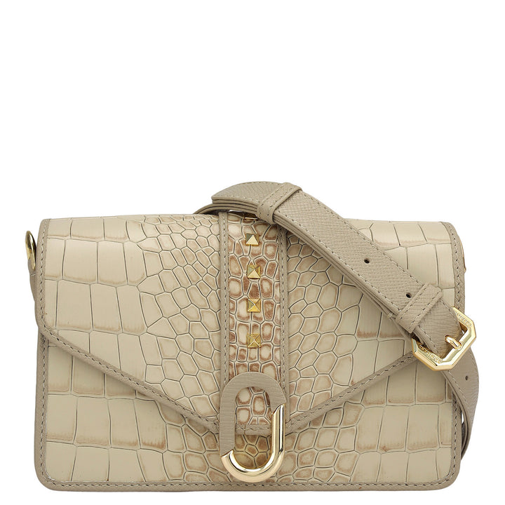 Small Croco Leather Shoulder Bag - Frost