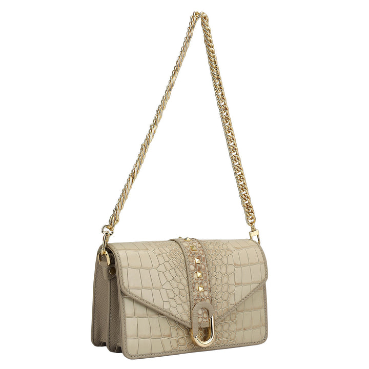 Small Croco Leather Shoulder Bag - Frost