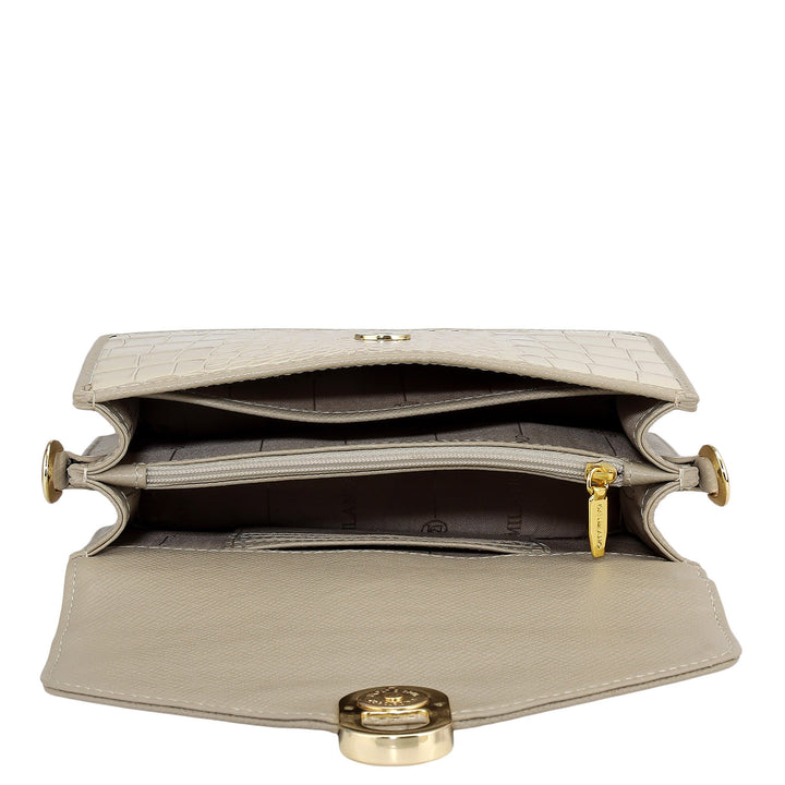 Small Croco Leather Shoulder Bag - Frost