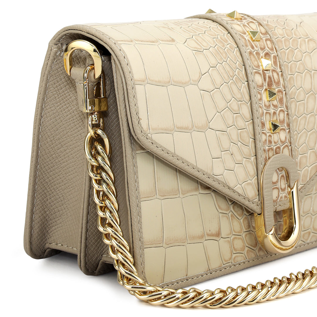 Small Croco Leather Shoulder Bag - Frost