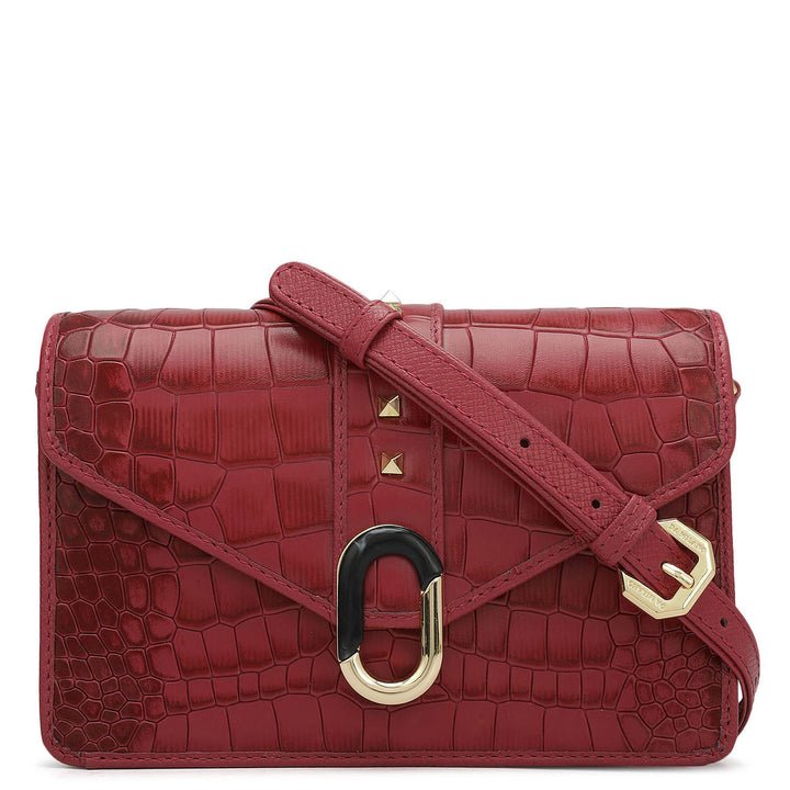 Small Croco Leather Shoulder Bag - Plumberry
