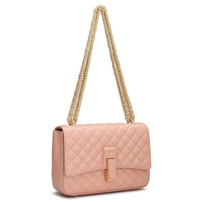 Small Quilting Leather Shoulder Bag - Baby Pink
