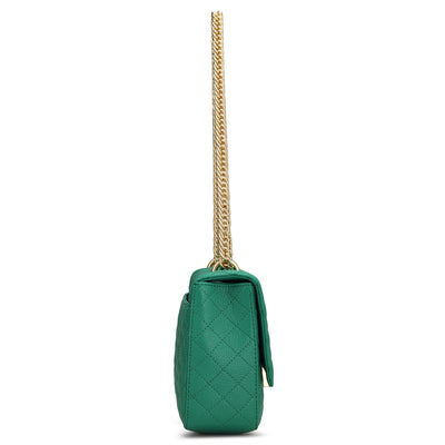 Small Quilting Leather Shoulder Bag - Green