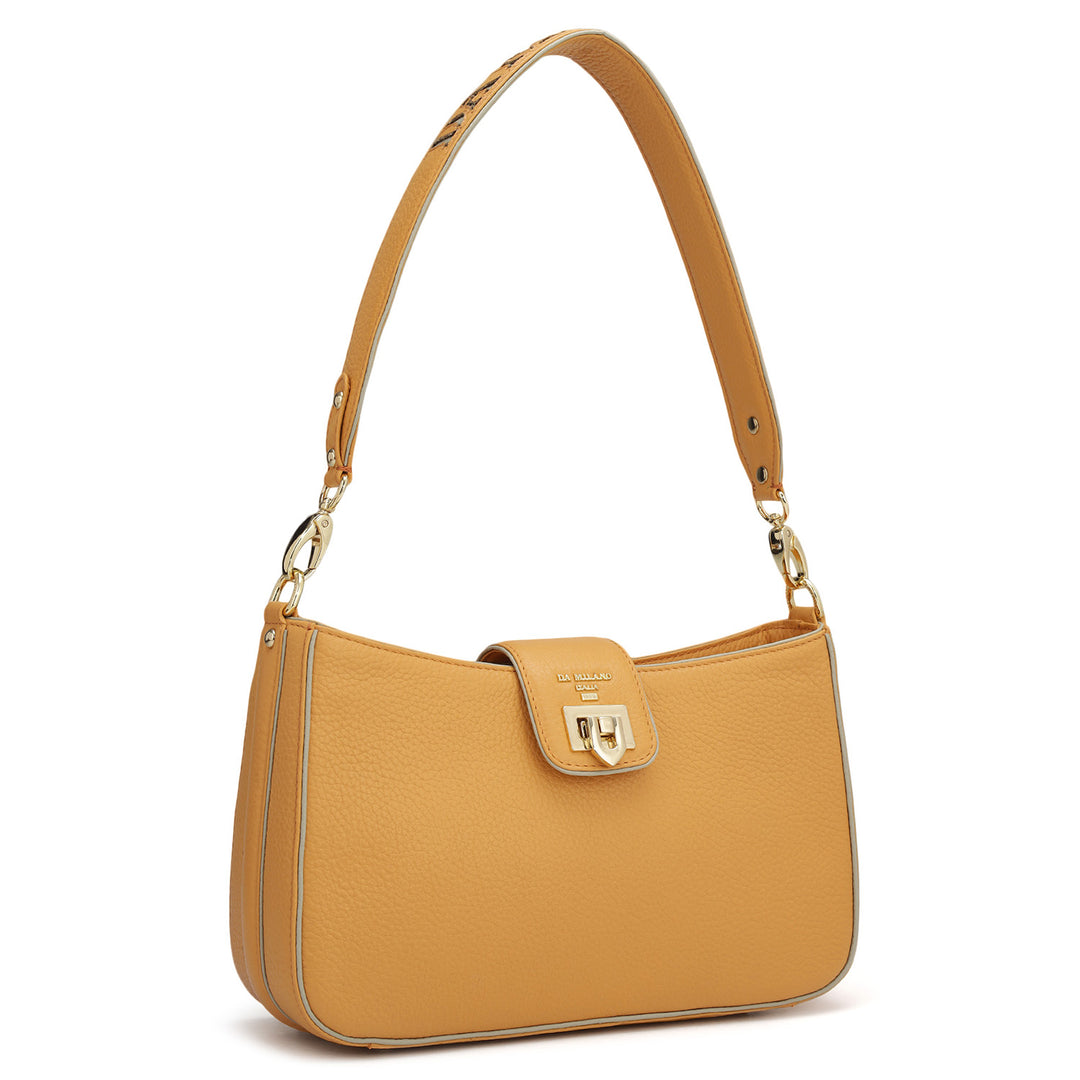 Small Wax Leather Baguette-Apricot Crush