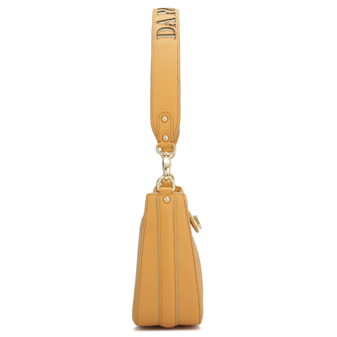 Small Wax Leather Baguette-Apricot Crush