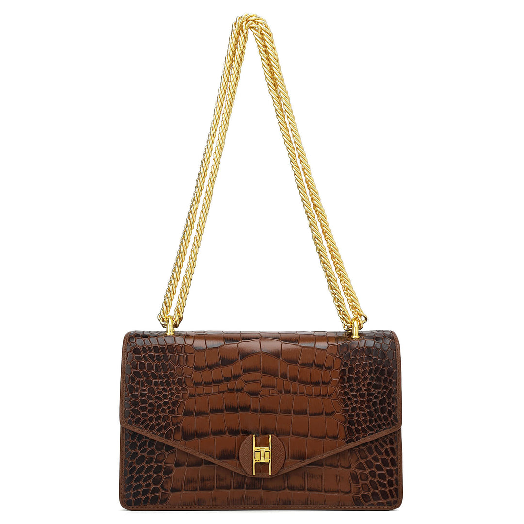 Small Croco Leather Shoulder Bag - Date