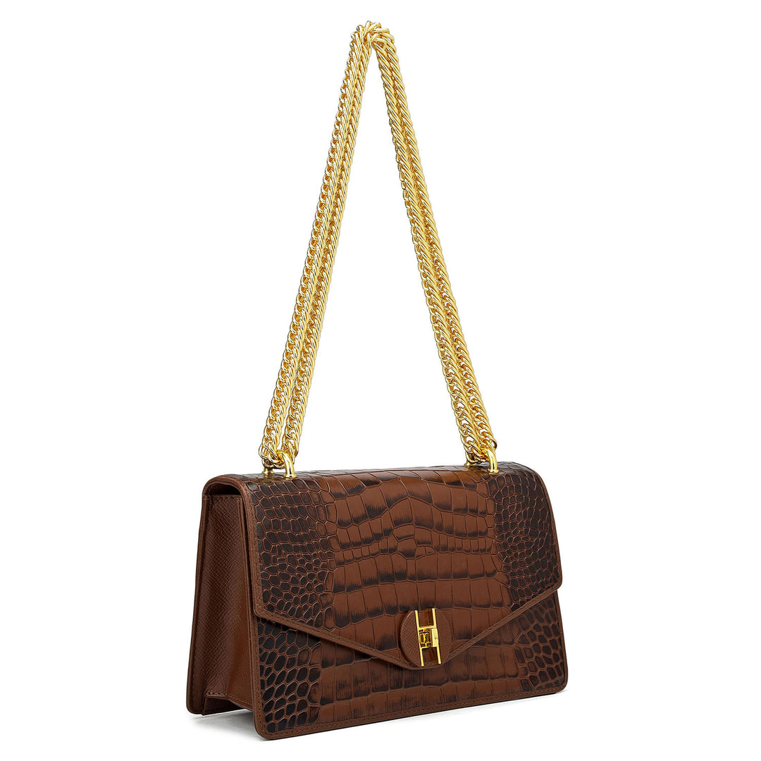 Small Croco Leather Shoulder Bag - Date