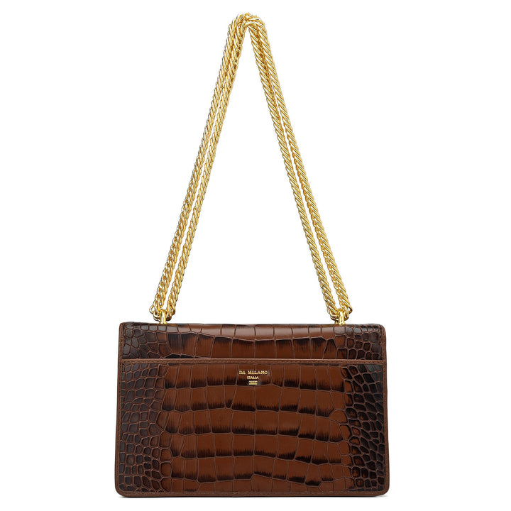 Small Croco Leather Shoulder Bag - Date