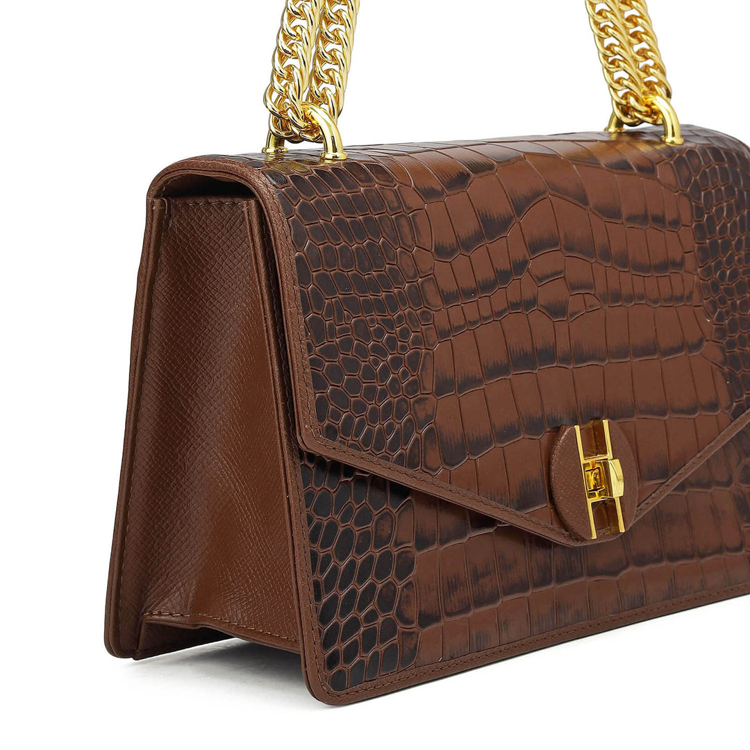 Small Croco Leather Shoulder Bag - Date