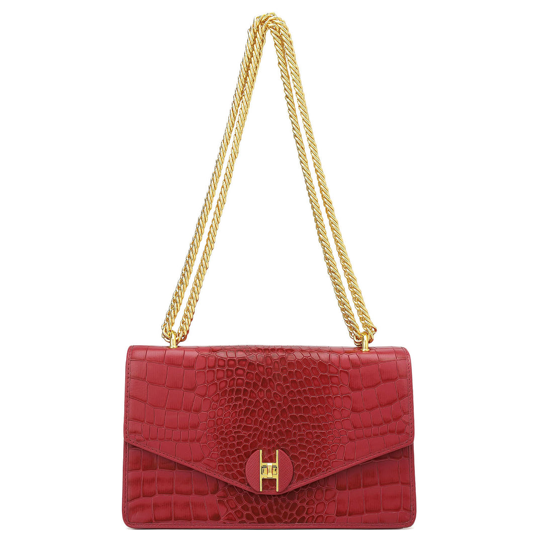 Small Croco Leather Shoulder Bag - Plumberry