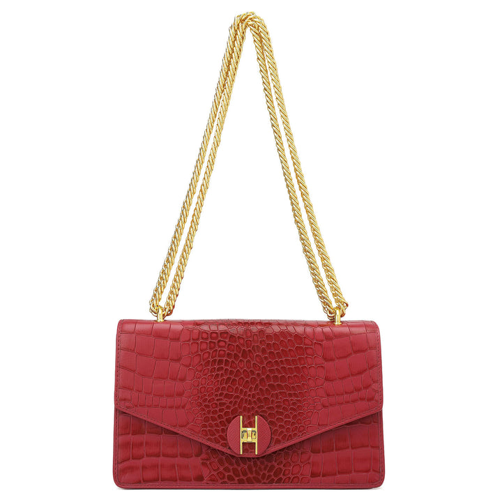 Small Croco Leather Shoulder Bag - Plumberry