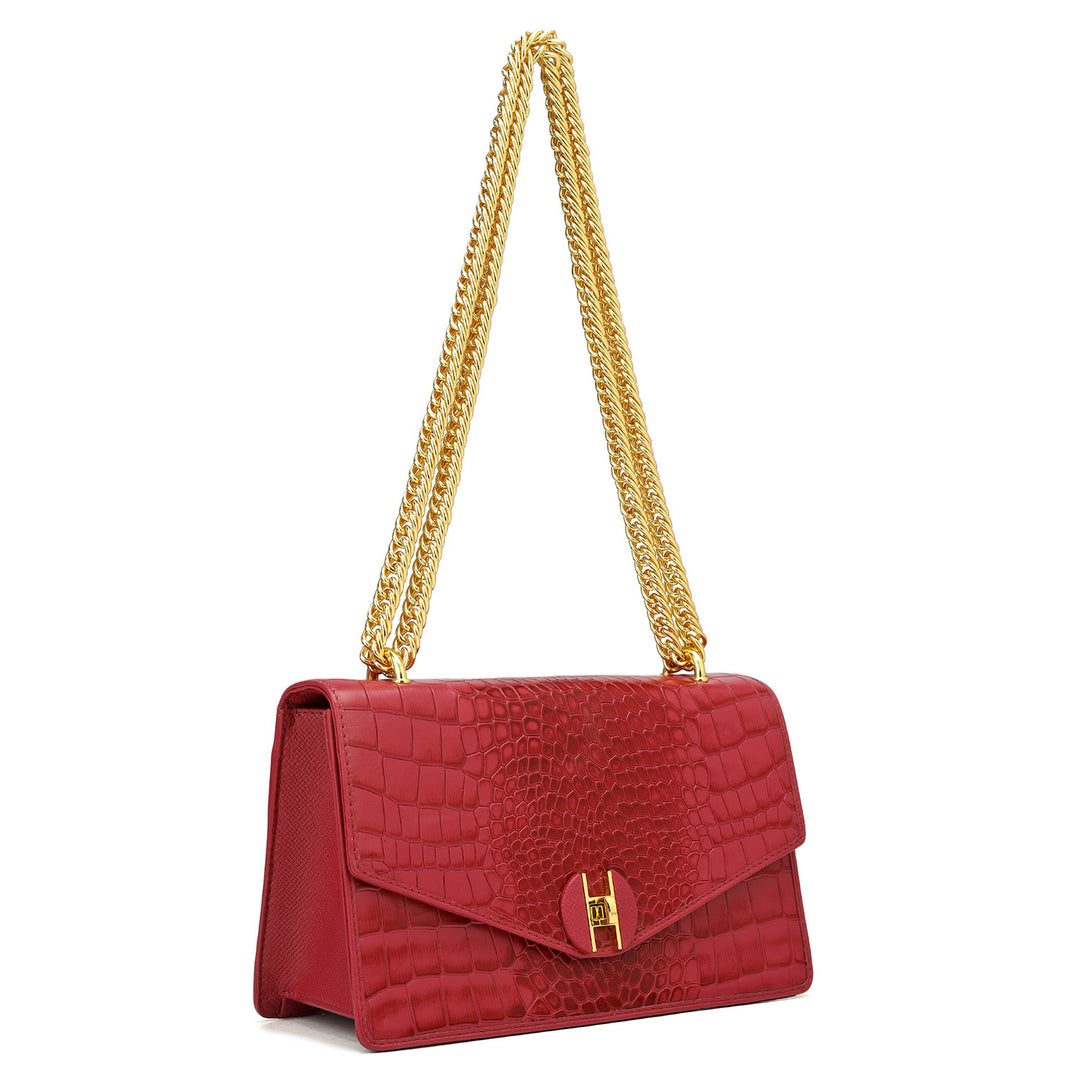 Small Croco Leather Shoulder Bag - Plumberry
