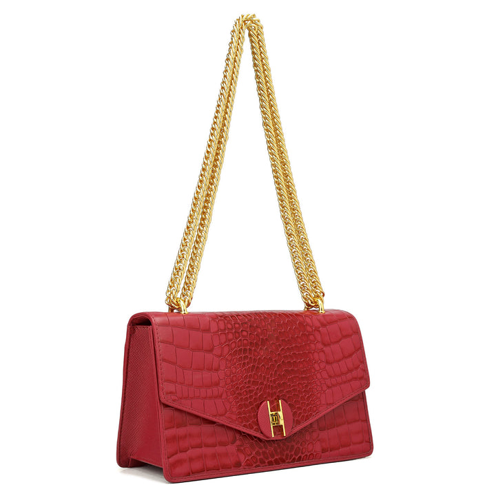 Small Croco Leather Shoulder Bag - Plumberry