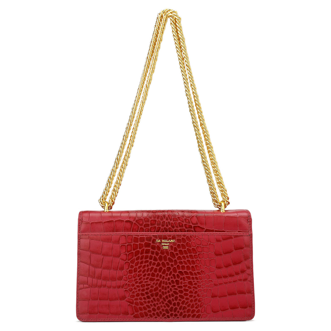 Small Croco Leather Shoulder Bag - Plumberry