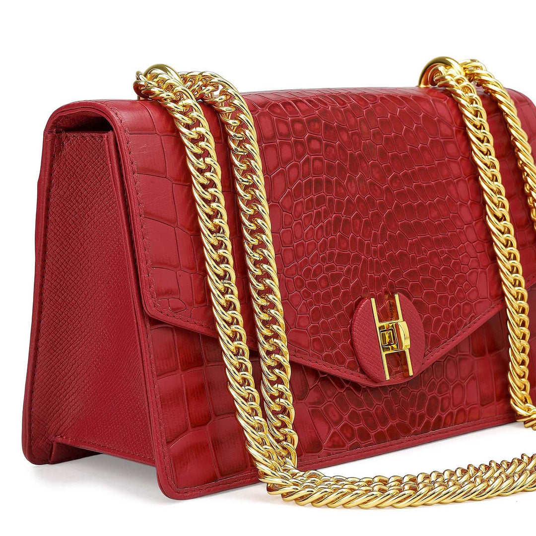 Small Croco Leather Shoulder Bag - Plumberry