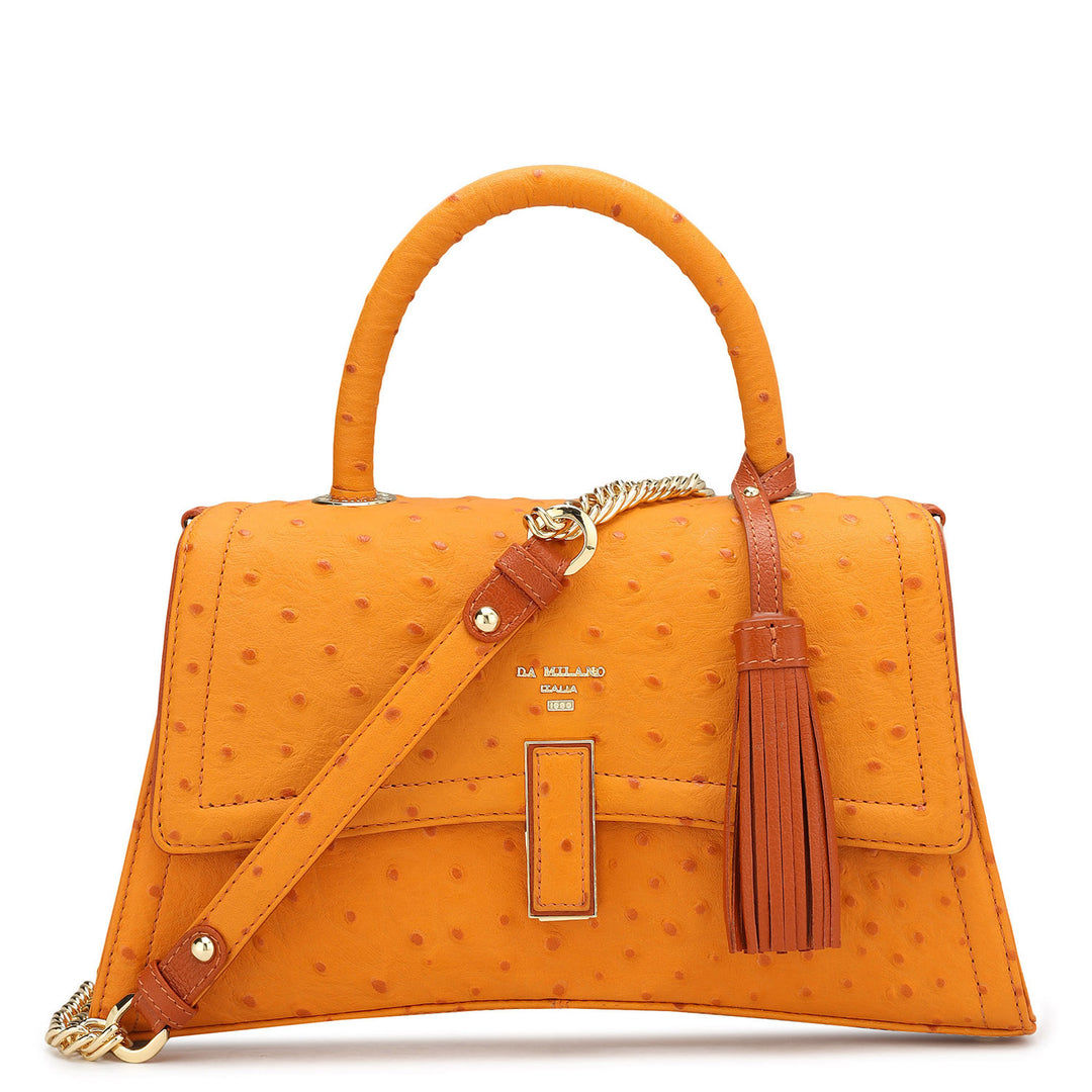 Small Ostrich Leather Satchel - Orange