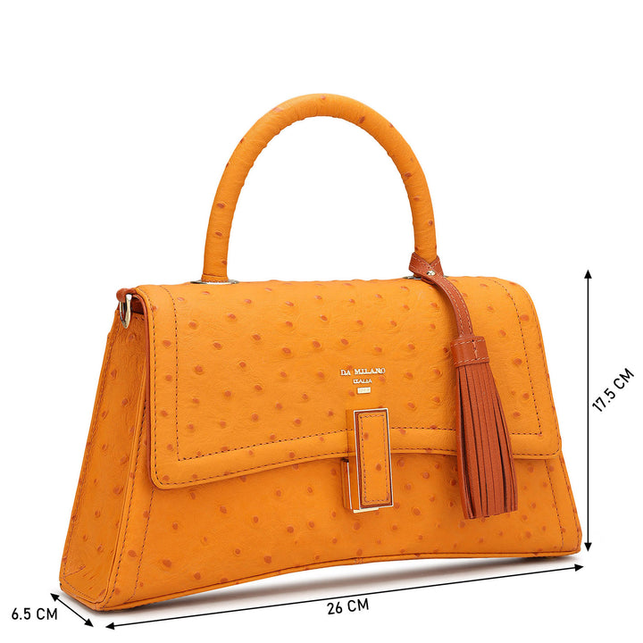 Small Ostrich Leather Satchel - Orange
