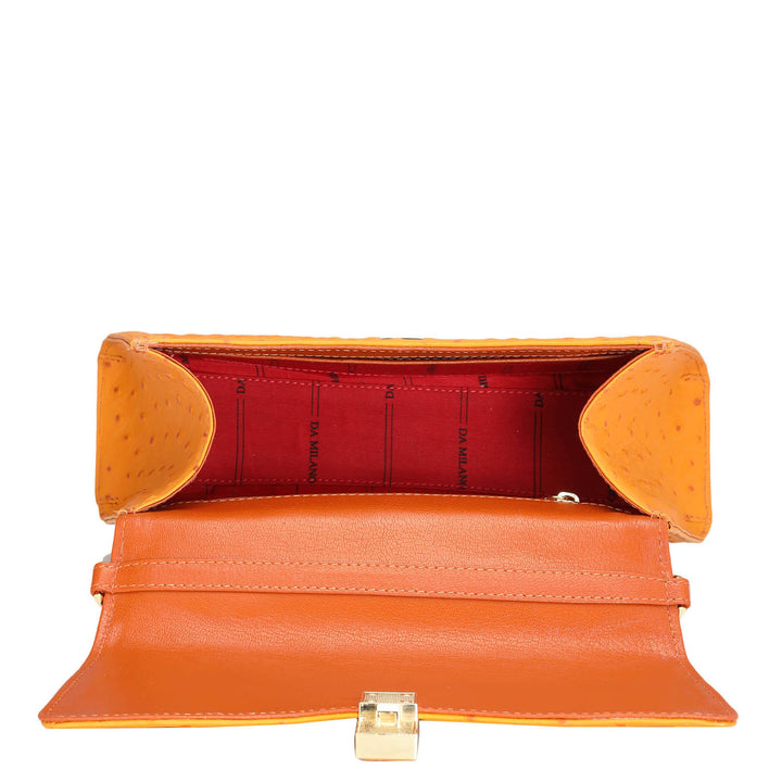Small Ostrich Leather Satchel - Orange