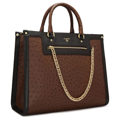 Large Ostrich Leather Book Tote - Brown