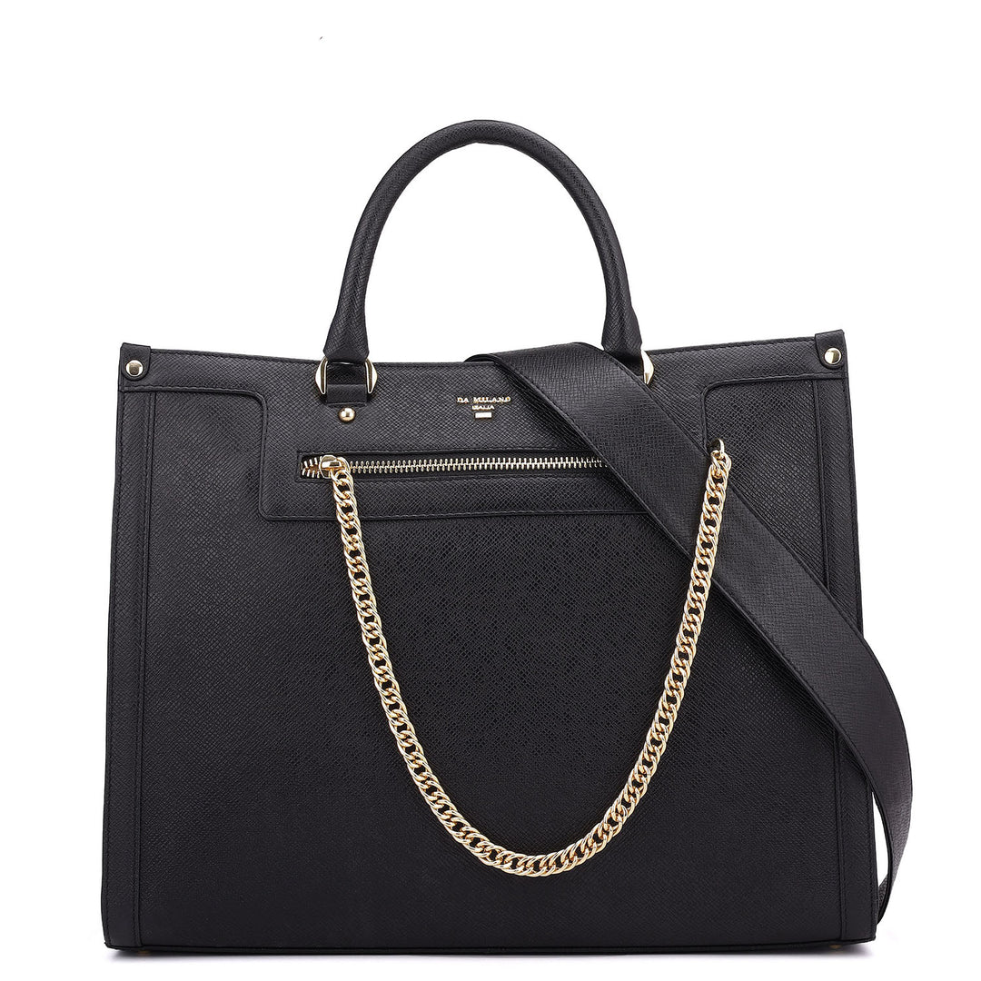 Large Franzy Leather Book Tote - Black