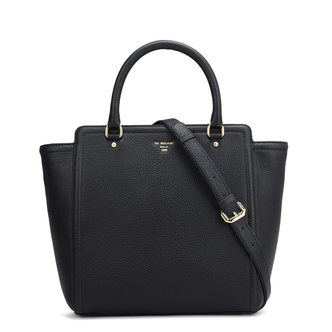 Medium Wax Leather Satchel - Black