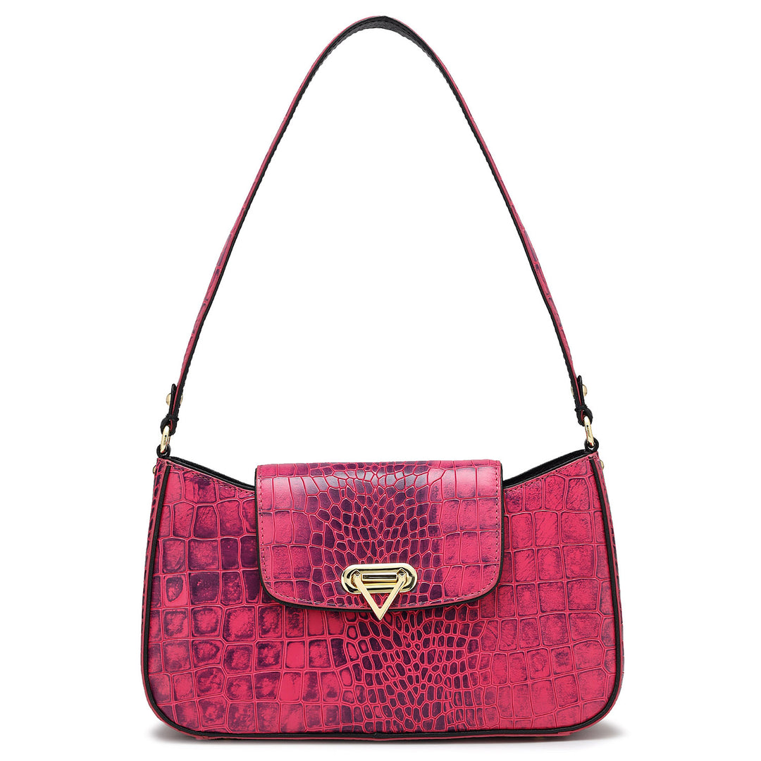 Small Croco Leather Baguette  - Majenta