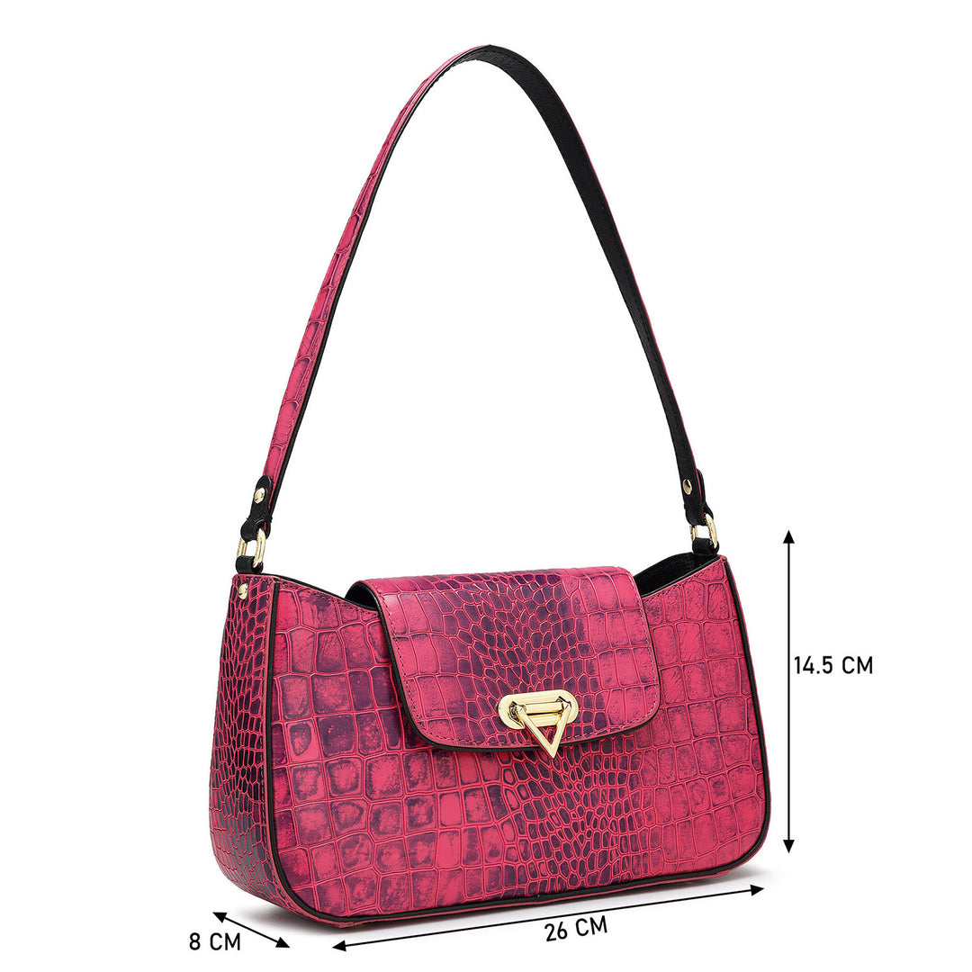 Small Croco Leather Baguette  - Majenta