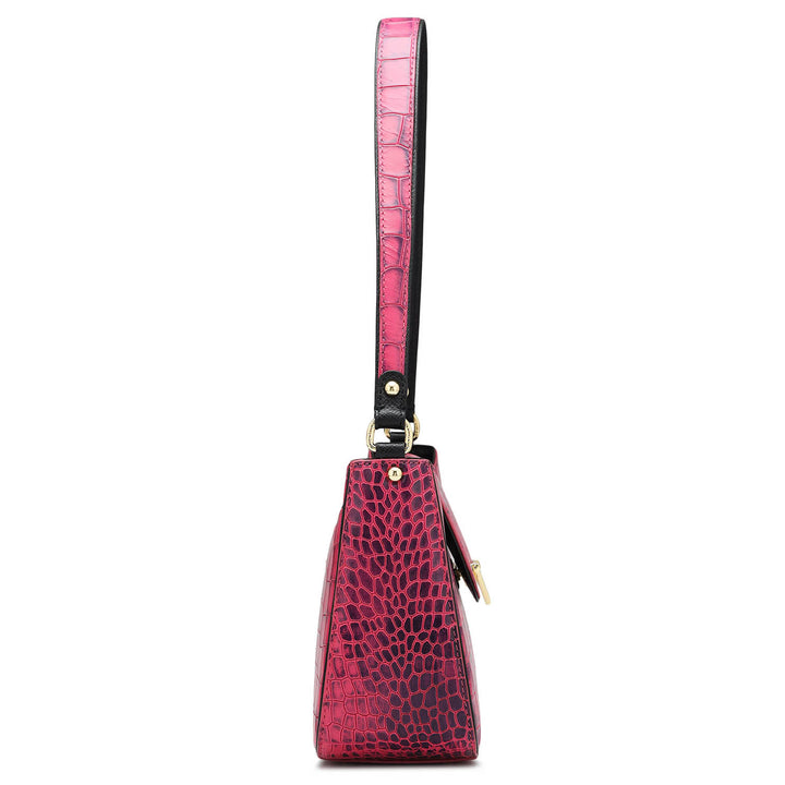Small Croco Leather Baguette  - Majenta