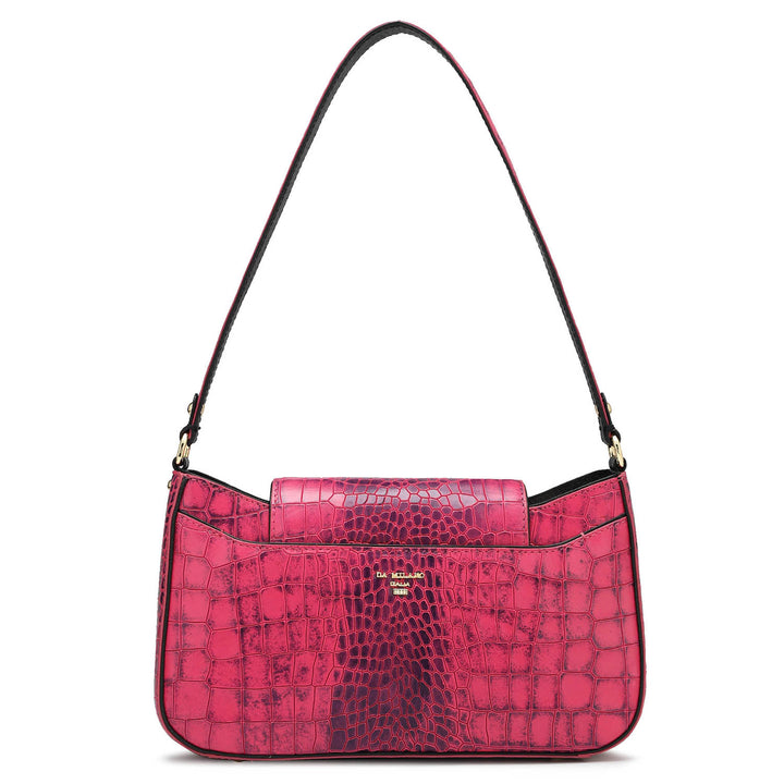 Small Croco Leather Baguette  - Majenta