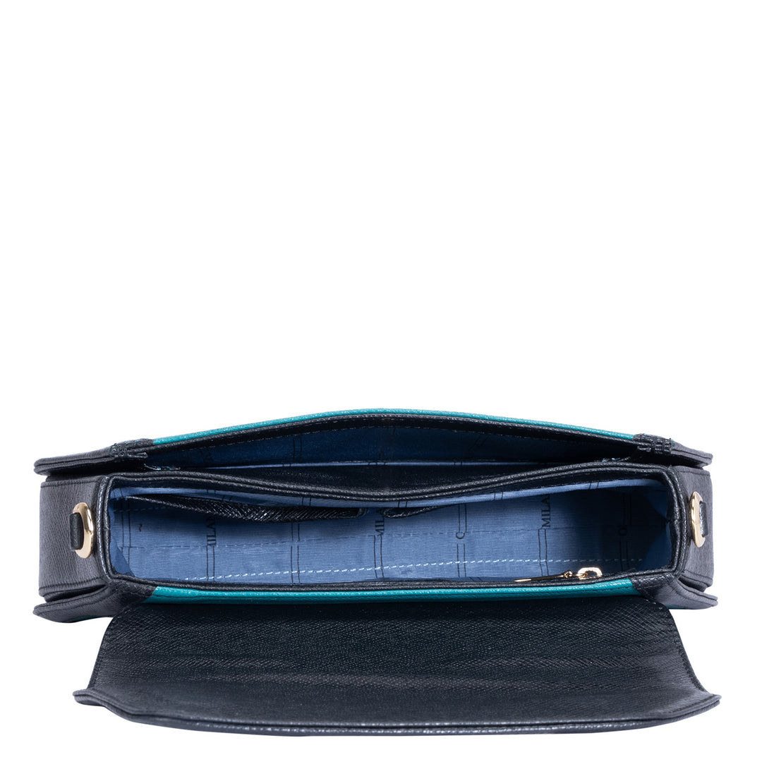 Small Franzy Leather Baguette - Teal