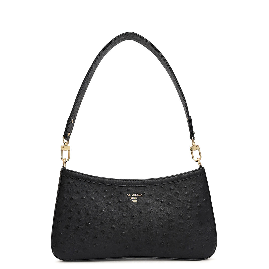 Small Ostrich Leather Baguette - Black