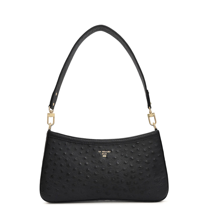 Small Ostrich Leather Baguette - Black