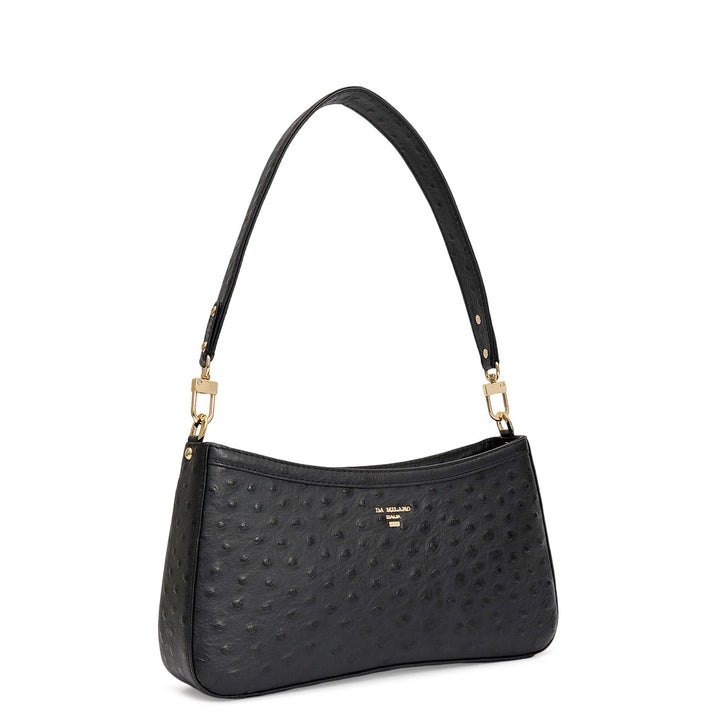 Small Ostrich Leather Baguette - Black