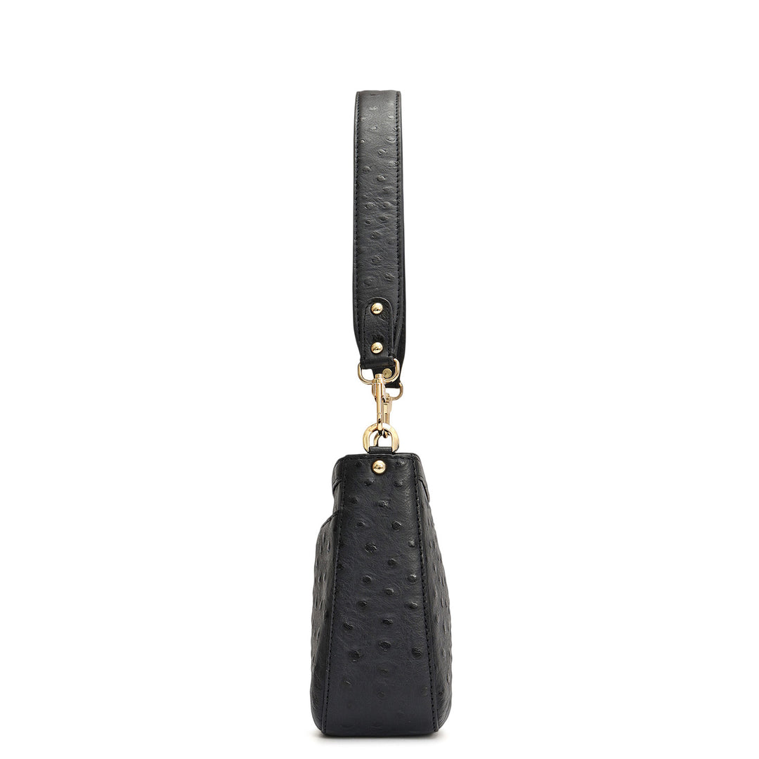 Small Ostrich Leather Baguette - Black