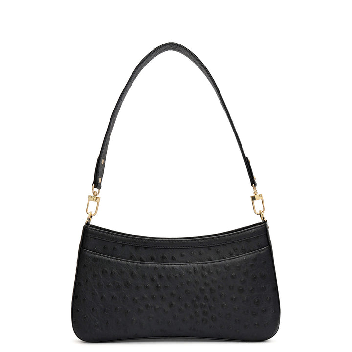 Small Ostrich Leather Baguette - Black