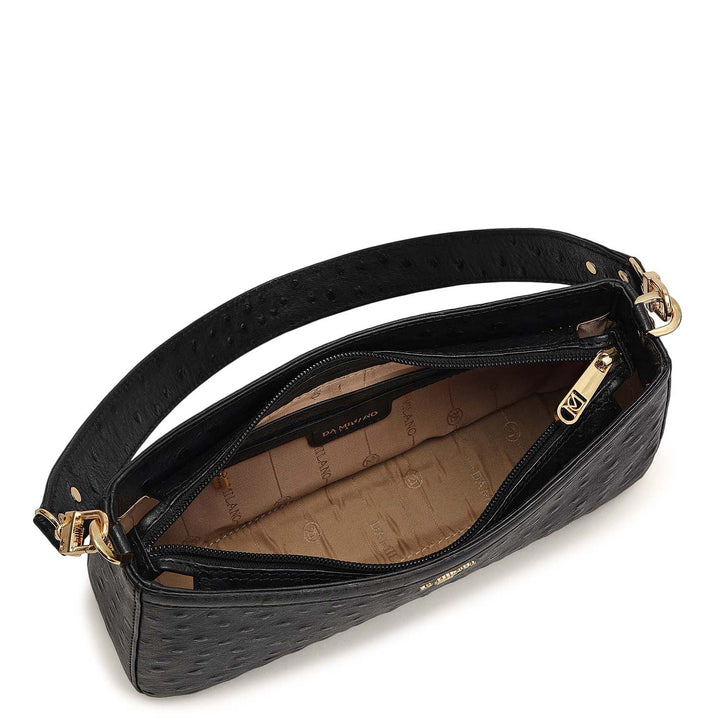 Small Ostrich Leather Baguette - Black