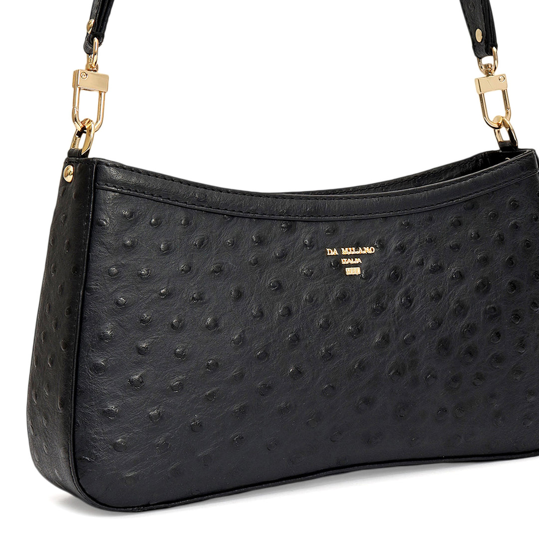 Small Ostrich Leather Baguette - Black