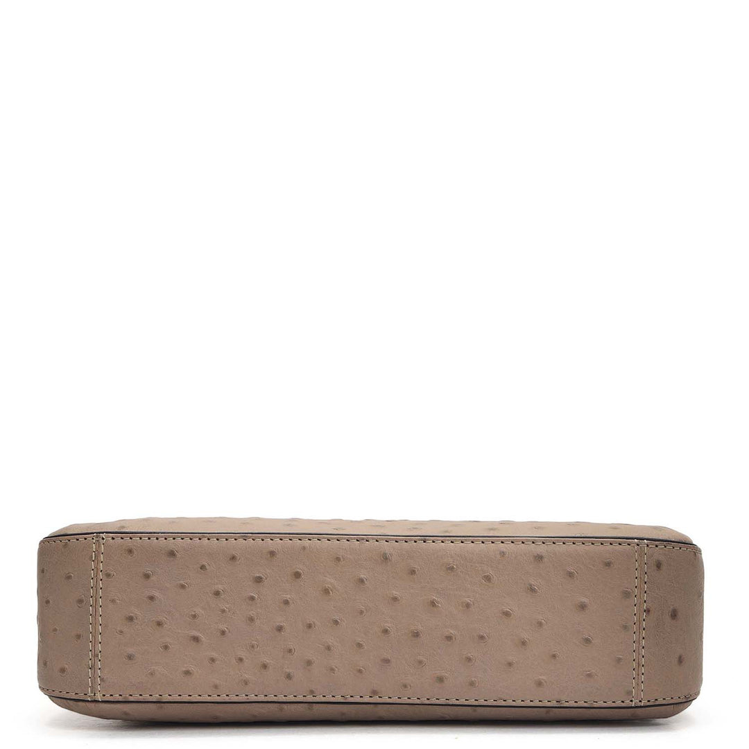Small Ostrich Leather Baguette - Slate