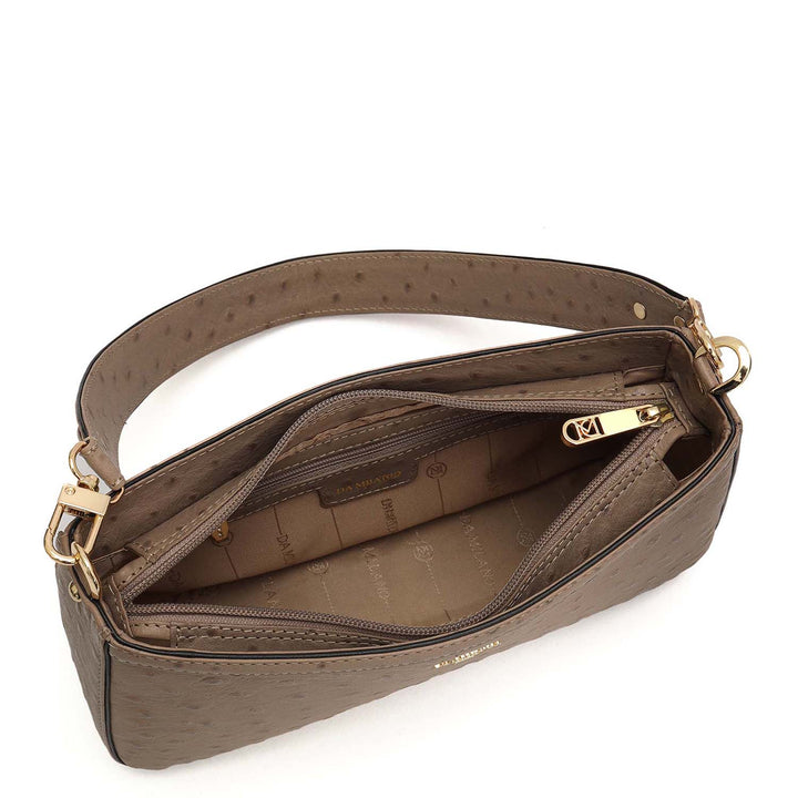 Small Ostrich Leather Baguette - Slate