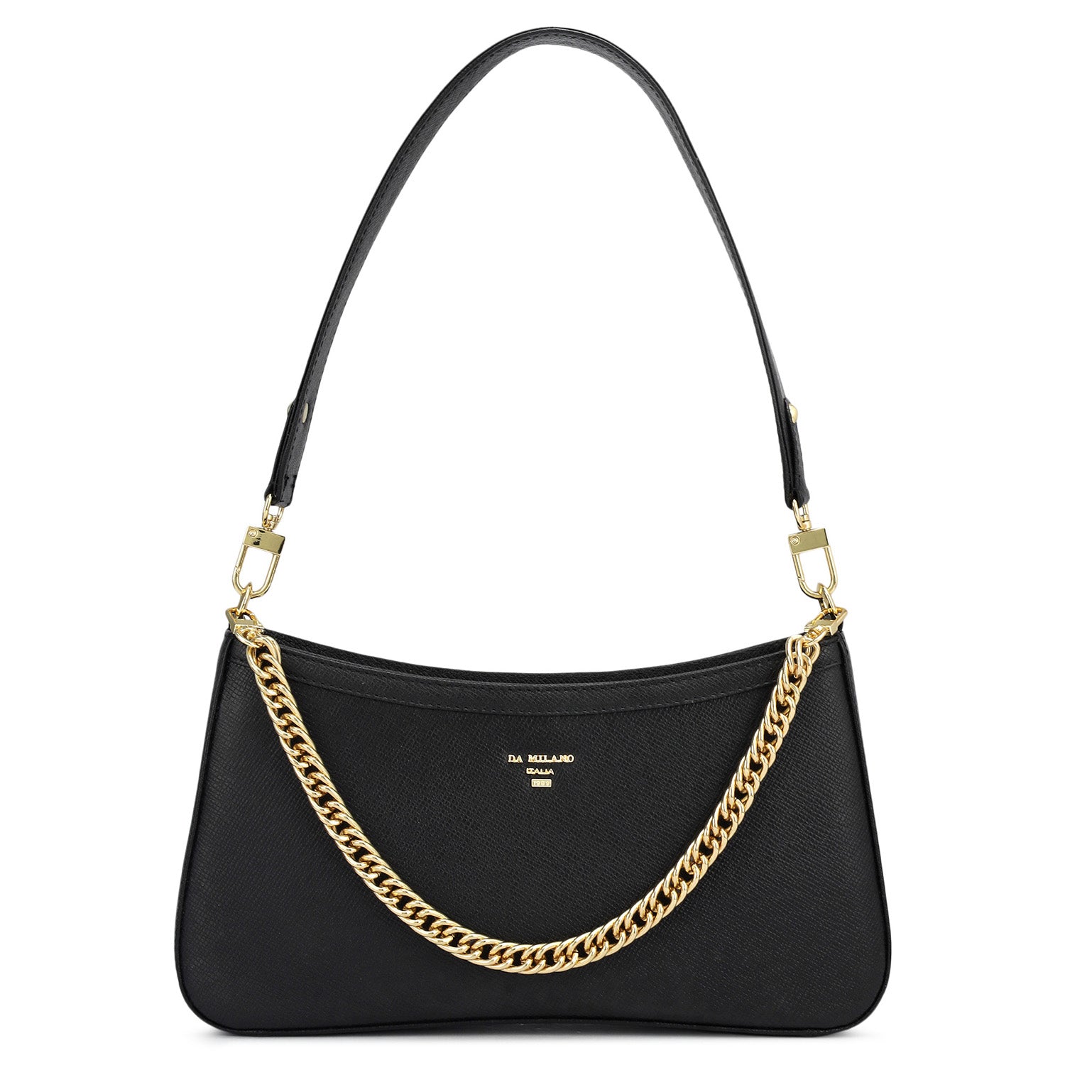 Small Franzy Leather Baguette - Black – Da Milano