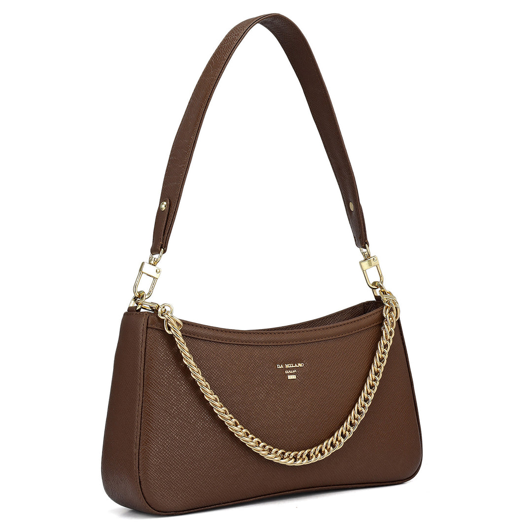 Small Franzy Leather Baguette - Chocolate